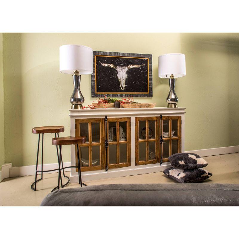 Two-Toned White and Natural Mango Wood Credenza with Tempered Glass