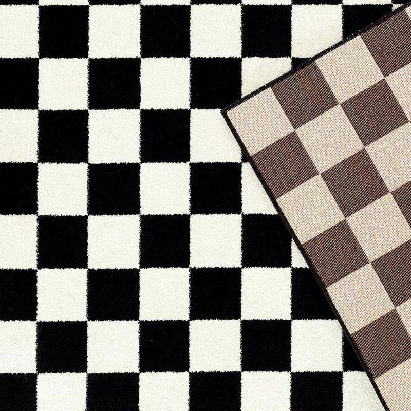 Luxe Weavers Checkered Black and White Geometric 8x10 Area Rug