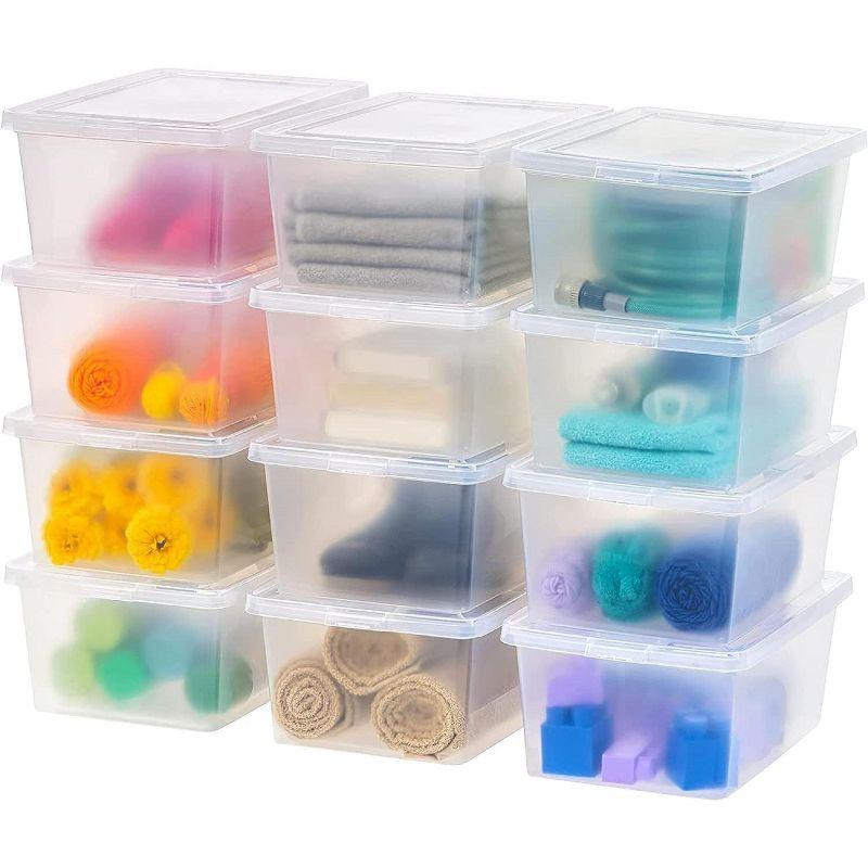 Clear Plastic Stackable Lidded Storage Boxes, 17 Qt, 12 Pack