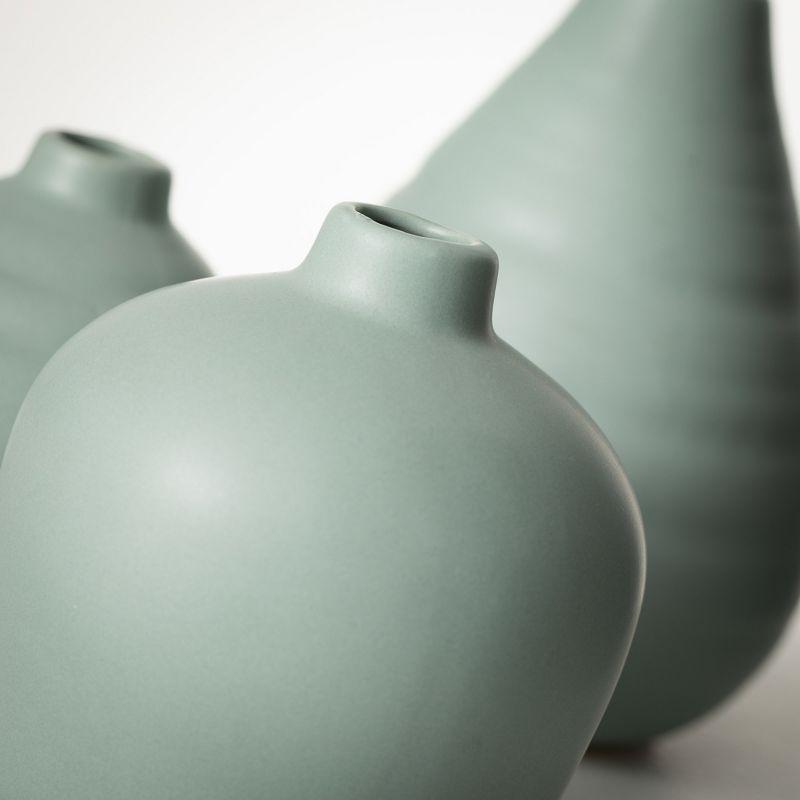 Sage Matte Ceramic Bud Vase Trio Set - Modern Home Accent