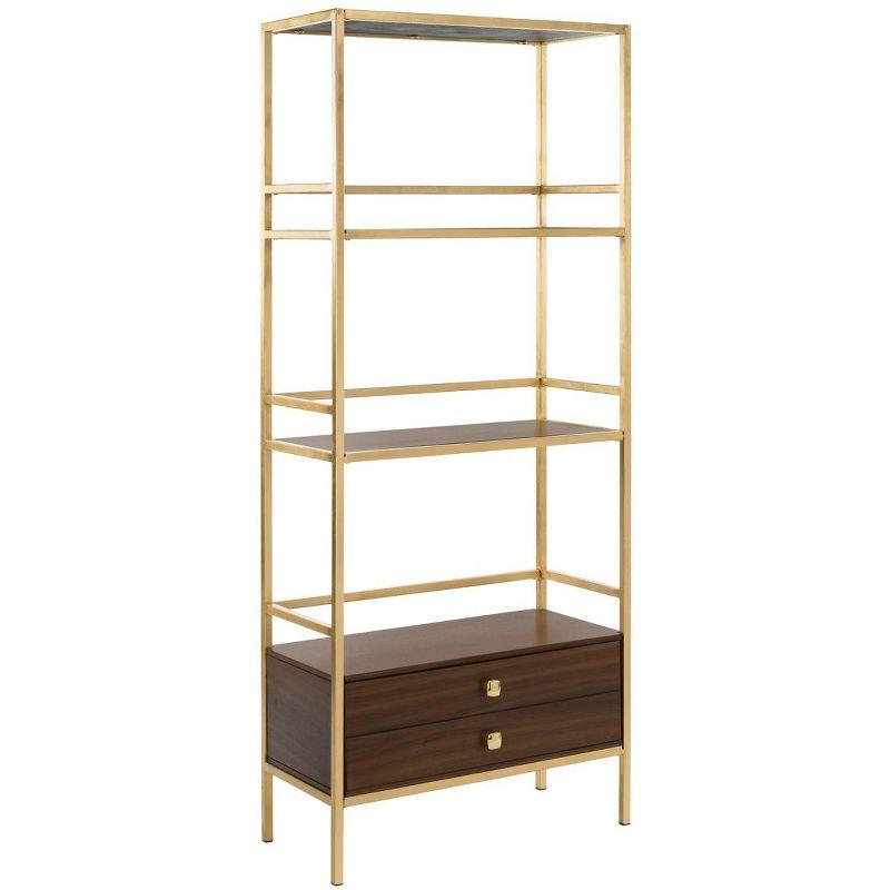 Mateo Gold and Walnut 4-Tier Etagere with Drawer