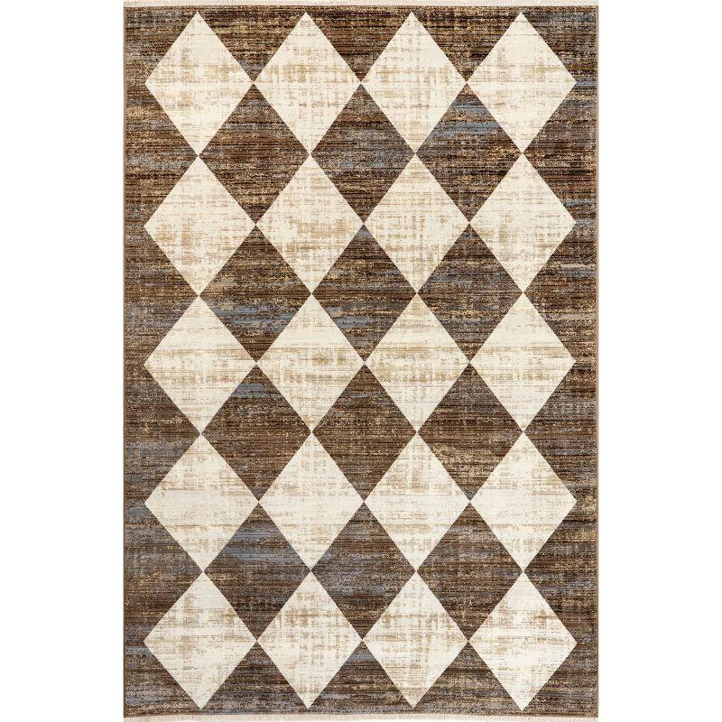 Meline Beige and Brown Checkered Rectangular Area Rug