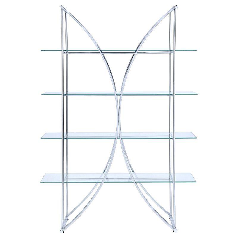 72.5" Contemporary 4 Shelf Bookcase with Glass Shelves Chrome - Coaster