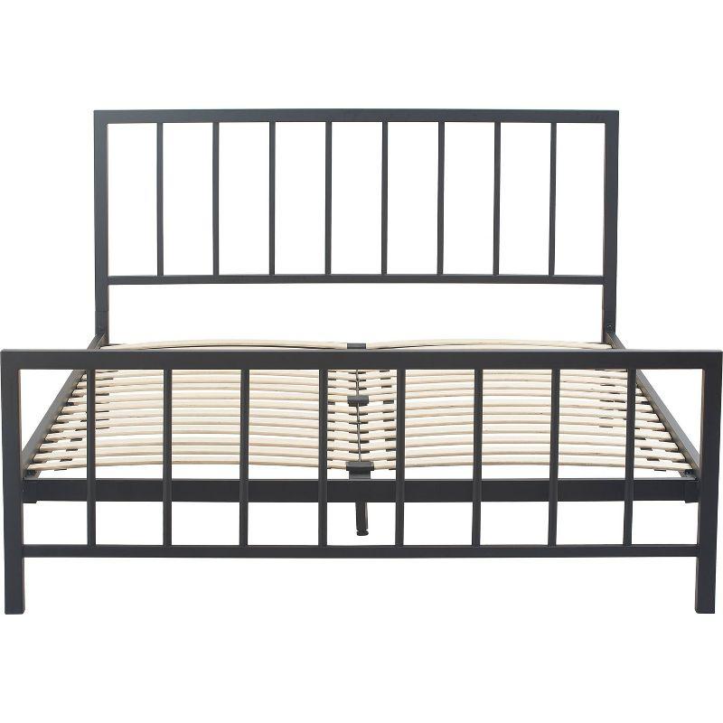 King Matte Black Metal Platform Bed Frame with Headboard and Slats