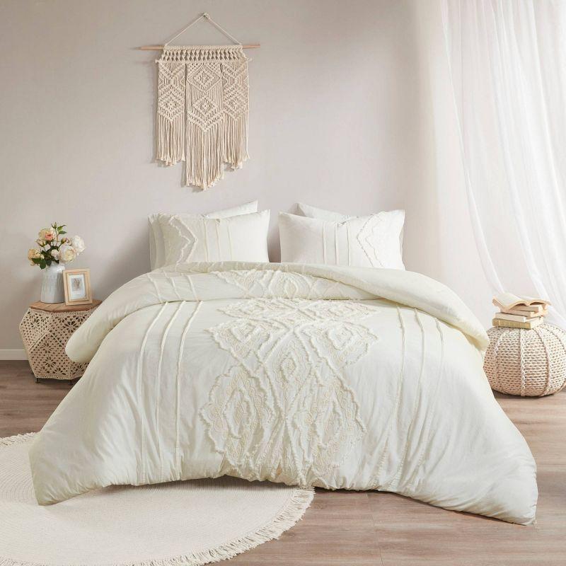 Off-White Cotton Chenille Queen Duvet Cover Set