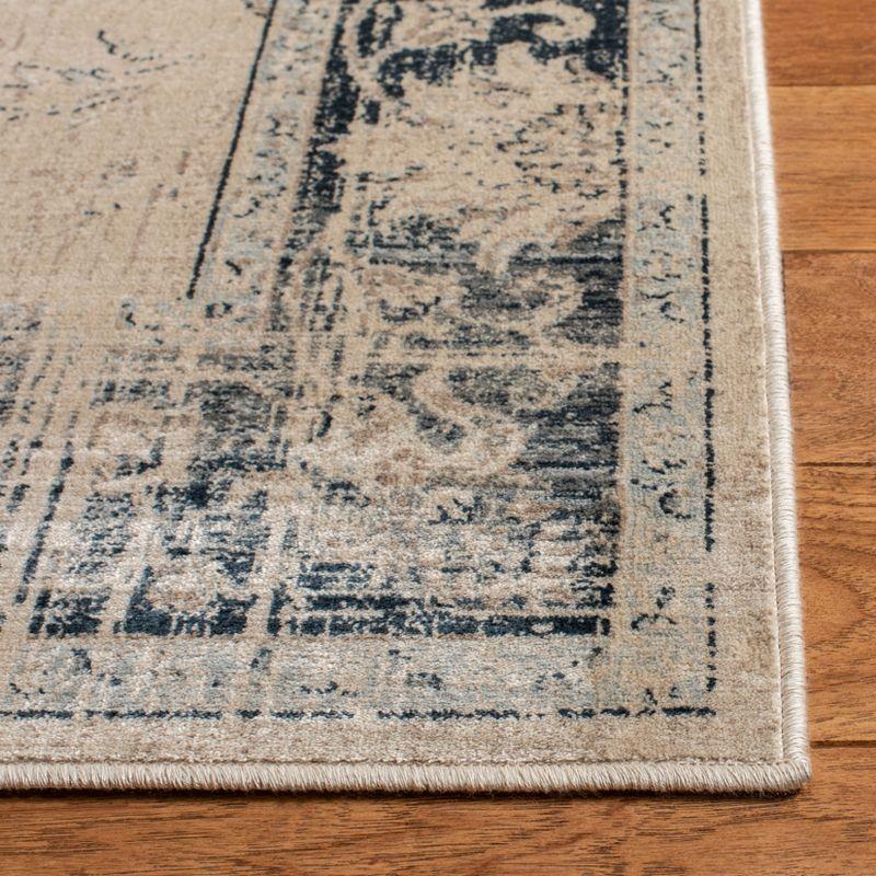 Stone Blue Vintage Square Hand-Knotted Viscose Area Rug - 6'7" x 9'2"