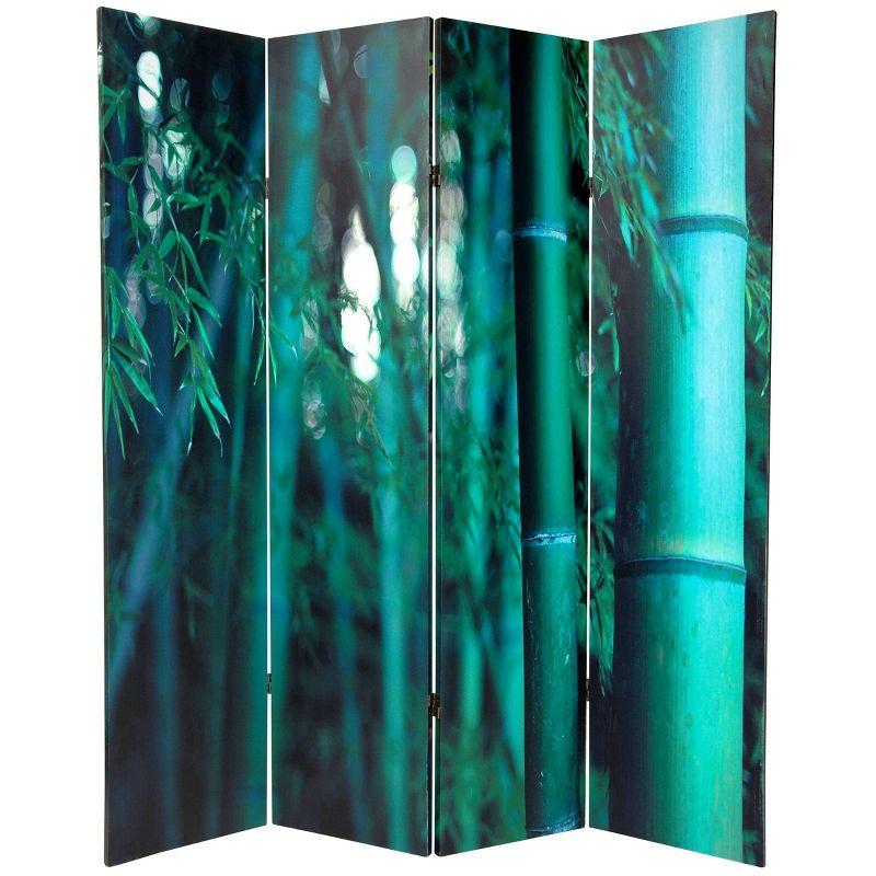 6" Double Sided Bamboo Tree Canvas Room Divider Green - Oriental Furniture