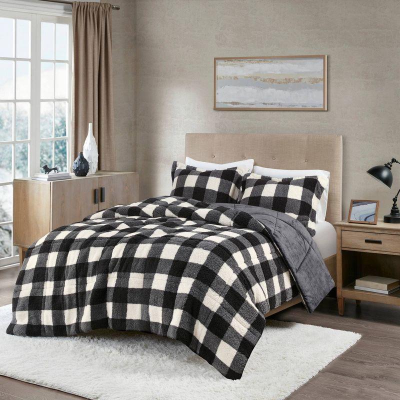 King Ivory and Black Buffalo Check Down Alternative Comforter Set