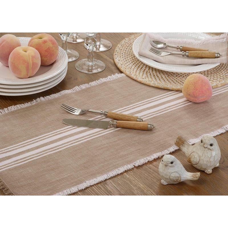 Beige Cotton Striped Fringe Table Runner, 13 x 72 inches