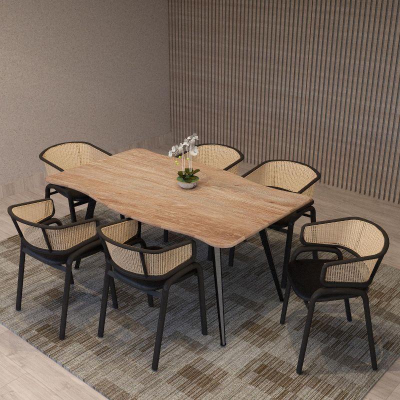 LeisureMod Ravenna Single Modern 63" Rectangular Dining Table with Wavy Edge Wood Top and Metal Legs