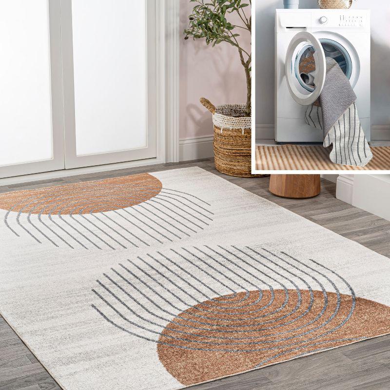 Kallax Cream and Terra Geometric Washable Area Rug