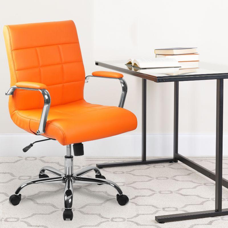 Vivian Mid-Back Orange Vinyl Executive Swivel Chair with Chrome Base