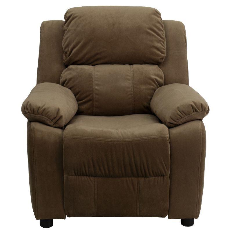 Emma and Oliver Deluxe Padded Brown Microfiber Kids Recliner with Storage Arms