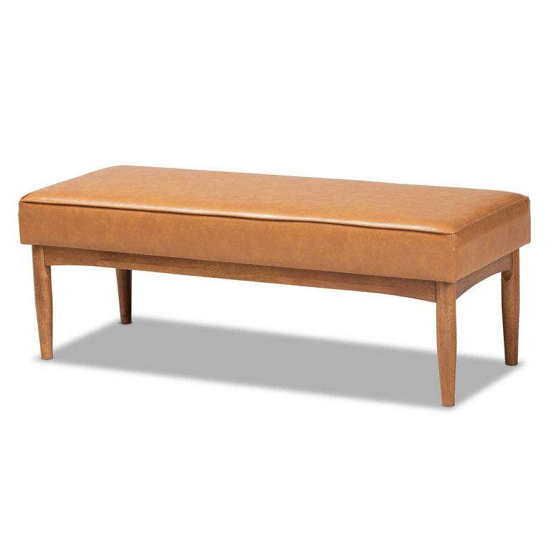 Arvid 47'' Walnut Brown and Tan Faux Leather Mid-Century Dining Bench