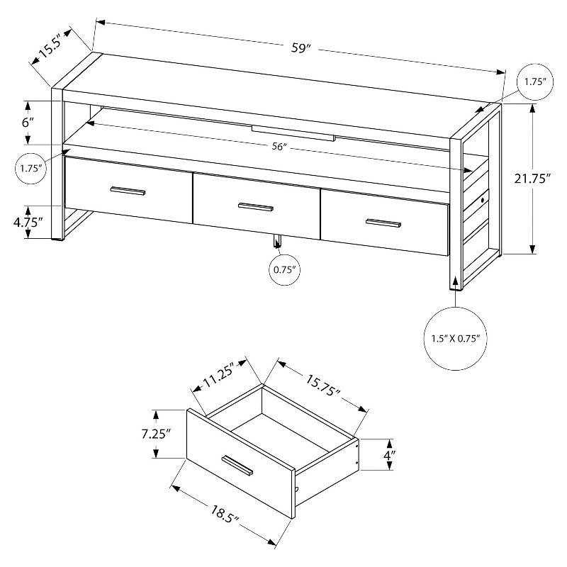 Monarch Specialties 59" TV Stand in Brown Reclaimed Wood Look with 3 Drawers