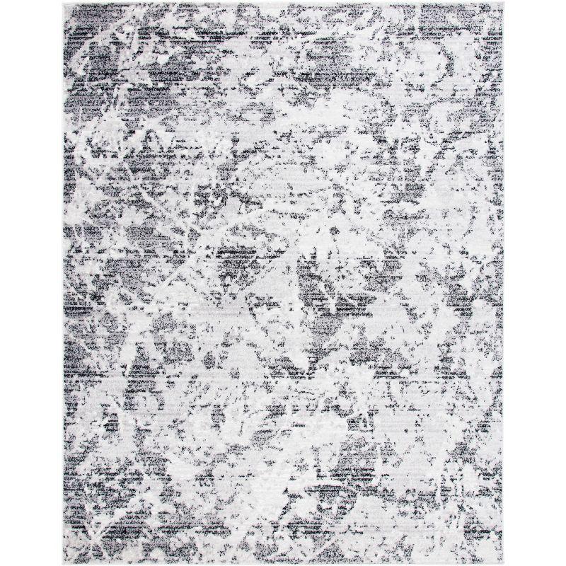 Ivory & Charcoal Abstract Synthetic 9' x 12' Easy-Care Area Rug