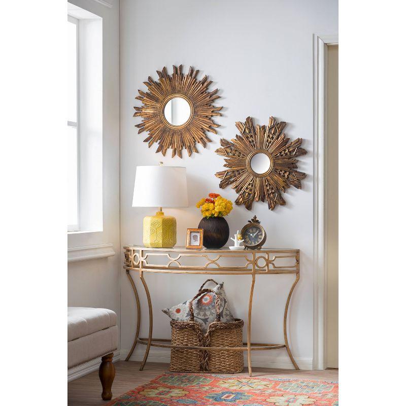 35.5" Round Wood Sunburst Wall Mirror Gold Finish - Storied Home: Eclectic Foyer Accent, MDF Composite