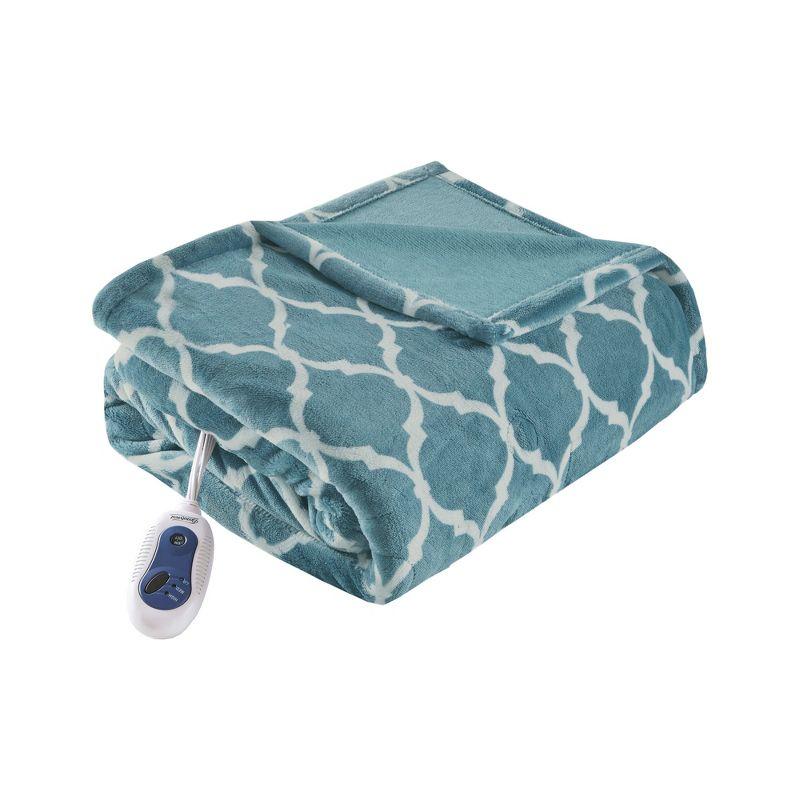 Teal Ogee Oversized Electric Heated Throw Blanket 60x70"