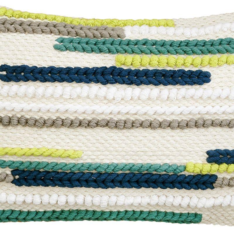 carol & frank 14" x 22" Toni Boho Striped White & Green Cotton Decor Throw Pillow Cover And Insert Set