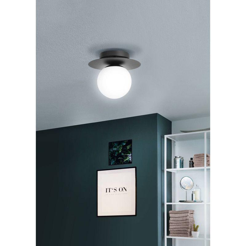 1-Light Arenales Ceiling Light Structured Black Finish with White Opal Glass Shade - EGLO