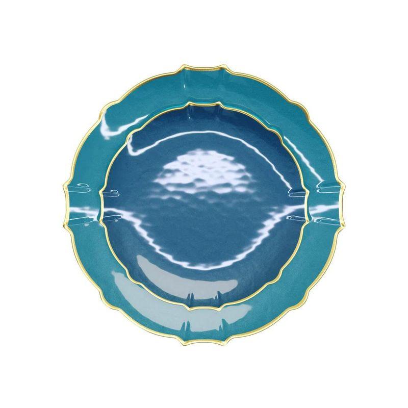 Trendables 40 Pieces Plastic Disposable Wedding Plates Set - 20 x 7.5" & 20 x 10" Thin & Delicate Peacock Tinted Petals Plates with Gold Rim-Serves 40