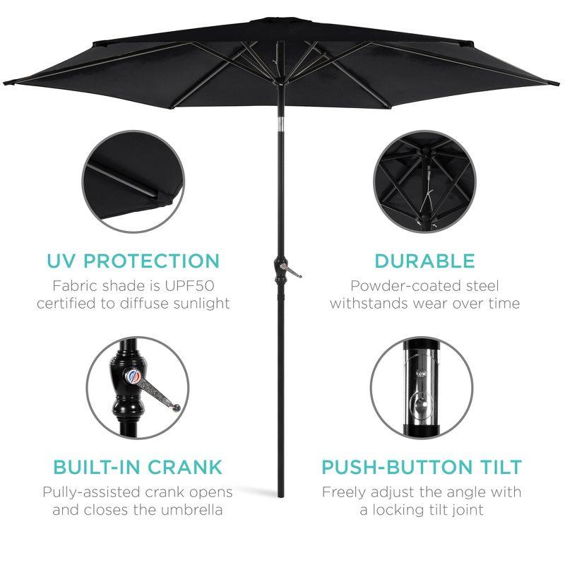 Best Choice Products 10ft Outdoor Steel Market Patio Umbrella w/ Crank, Tilt Push Button, 6 Ribs - Black