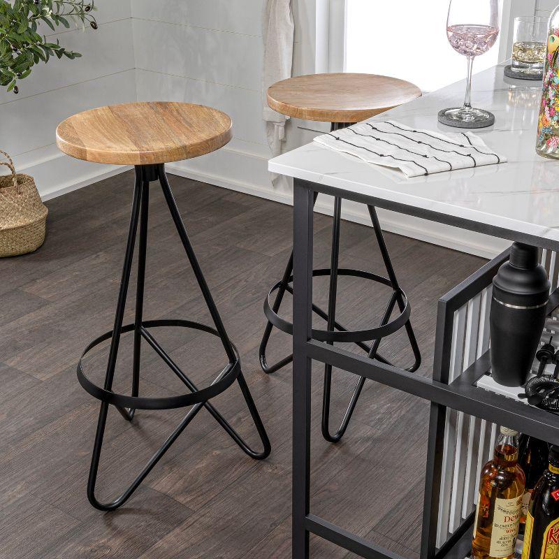 JONATHAN Y Spiroa Modern Industrial Metal Backless Circular Bar Stool