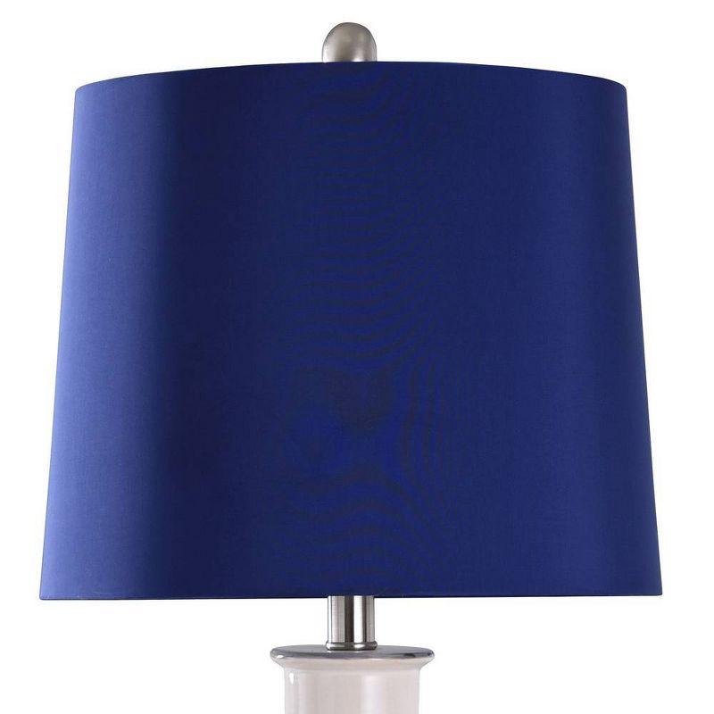 StyleCraft Ceramic and Steel Table Lamp Cream Finish with Blue Shade : UL Listed, Polyester Drum Shade, No Assembly Required