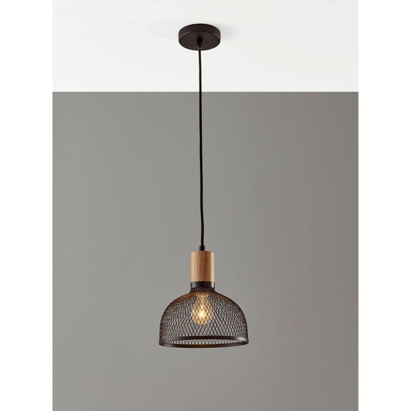 Matte Black Metal & Natural Wood Mini Pendant Lamp