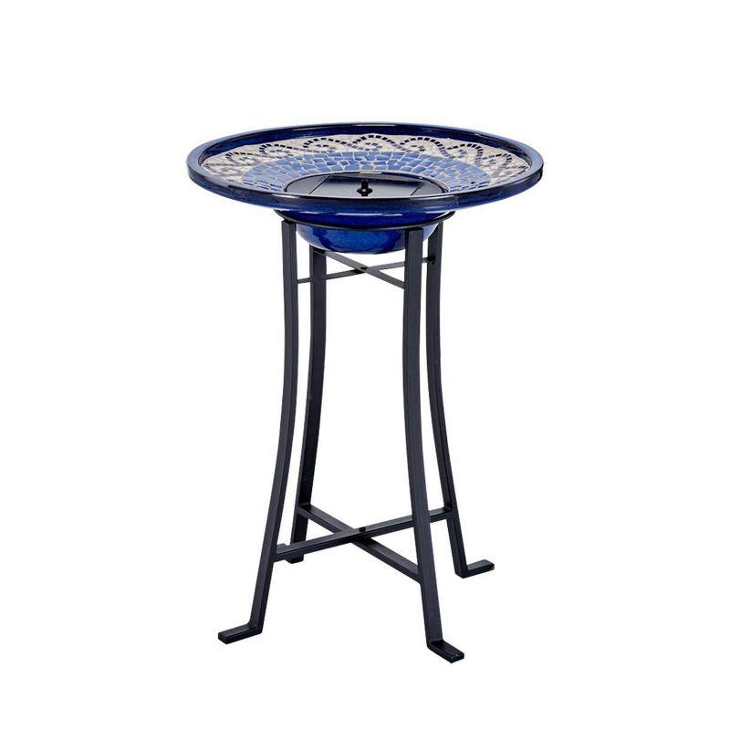 Ravenna Blue Mosaic Ceramic Solar Birdbath with Steel Frame