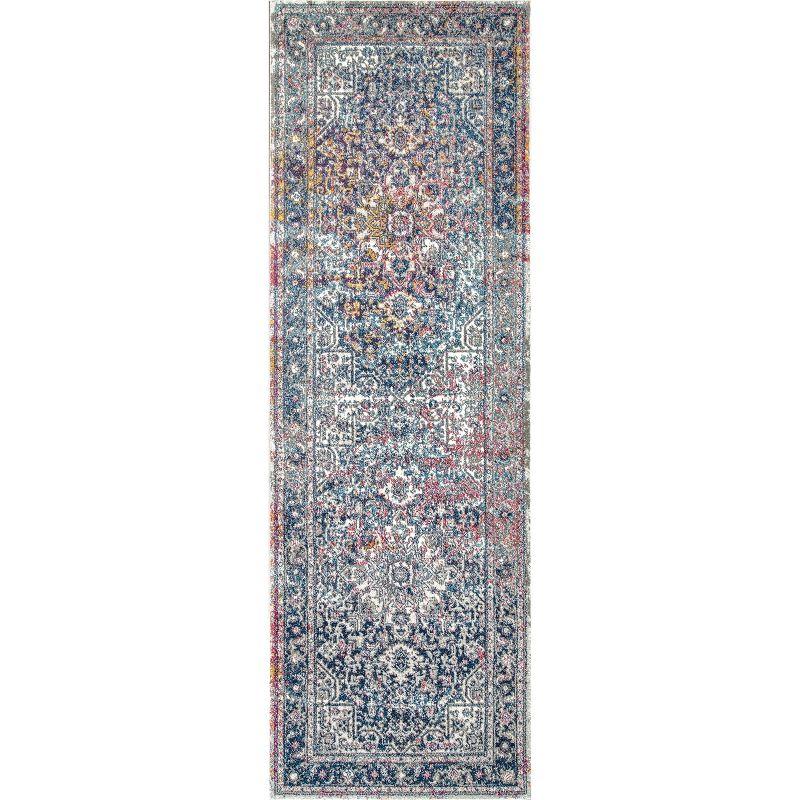 Vintage Floral Medallion 2'x6' Blue Synthetic Runner Rug