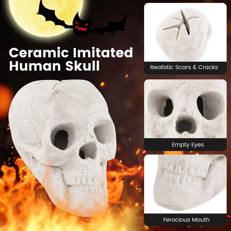 Costway Ceramic Fireproof Fire Pit Skull, Reusable Imitated Human Skull for Gas Beige/Black