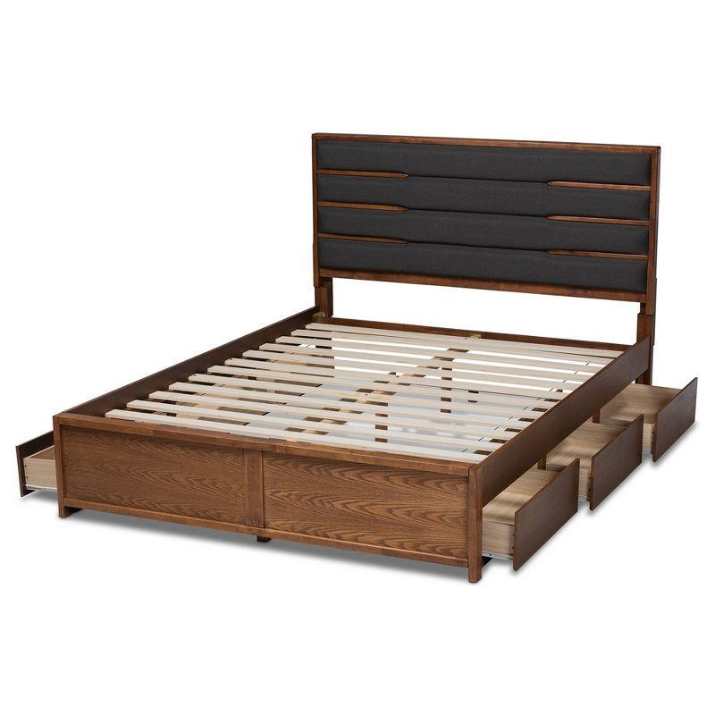 Elin Walnut King Storage Bed with Grey Upholstered Headboard