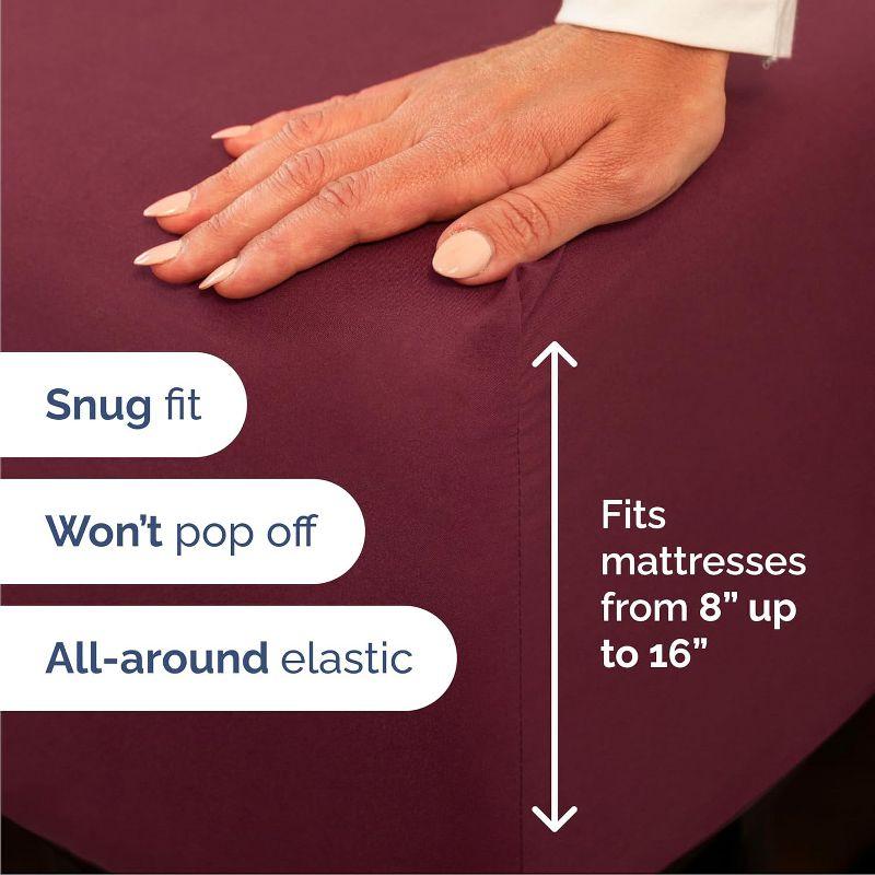 CGK Linens Luxury Soft 4 Piece Solid Bed Sheet Set - Deep Pocket Fits 8"-16" Mattresses in Burgundy, Size California King