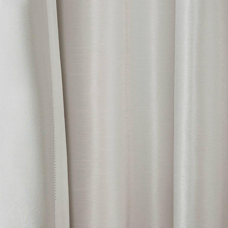 White Faux Silk Tab Top Blackout Curtain Panel