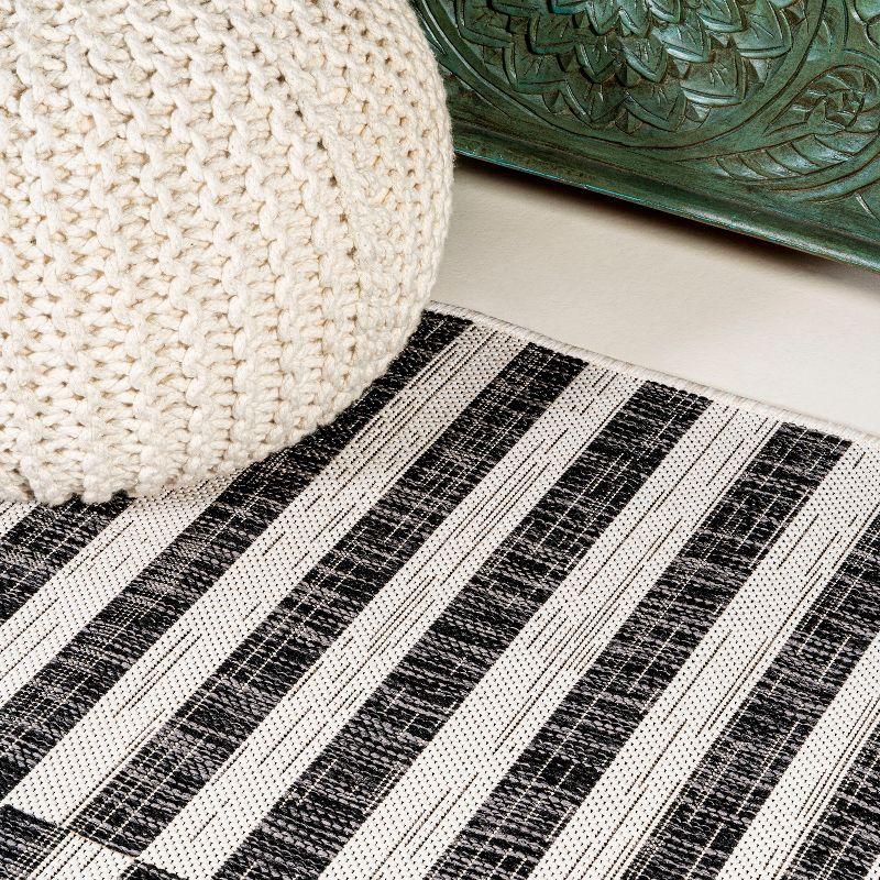 2'x10' Sukie Modern Offset Stripe Indoor/Outdoor Runner Rug, Ivory/Black - JONATHAN Y
