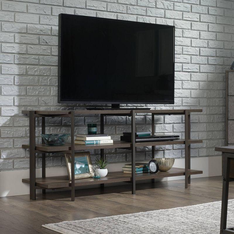 North Avenue TV Stand for TVs up to 54" Smoked Brown - Sauder: Durable Metal Frame, Open Shelving