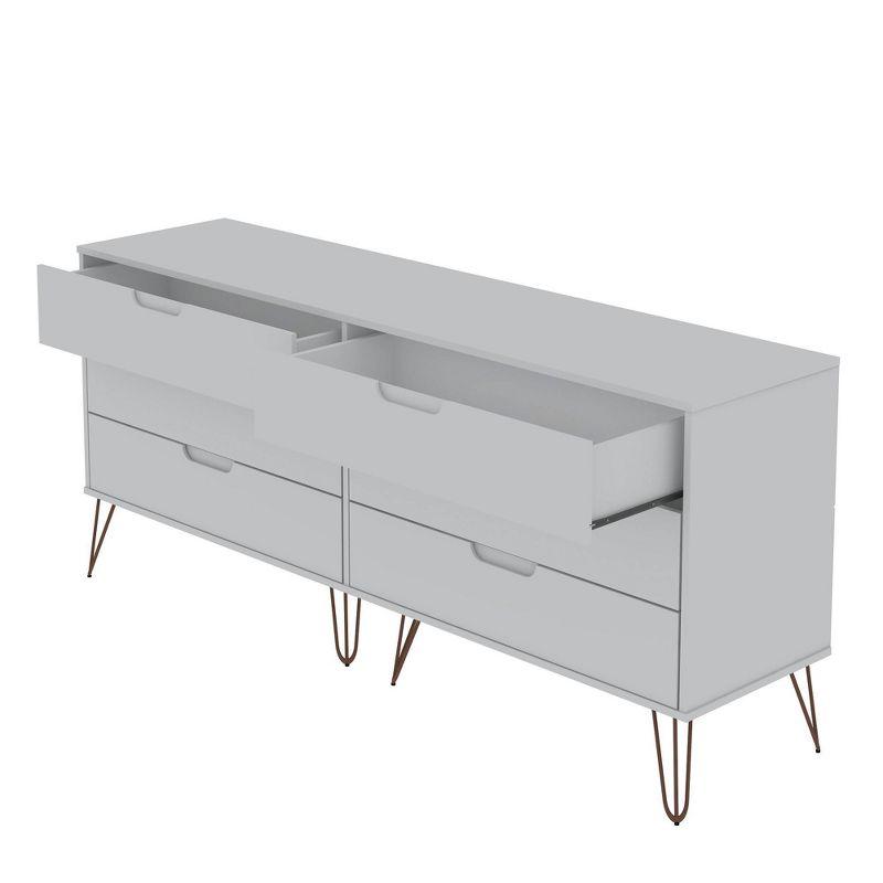 Mid-century Modern White Double Low Dresser with Metal Legs