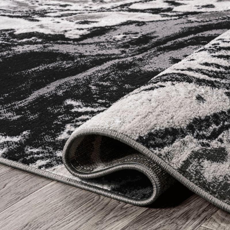 2'x8' Swirl Marbled Abstract, Black/Ivory - JONATHAN Y