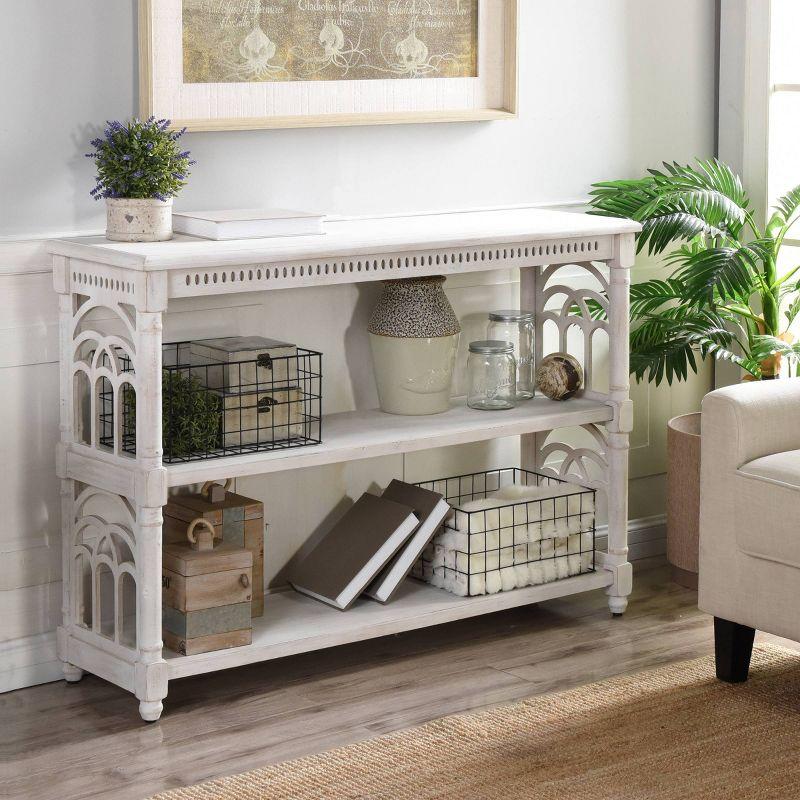 Distressed White 3-Tier Console Table with Storage