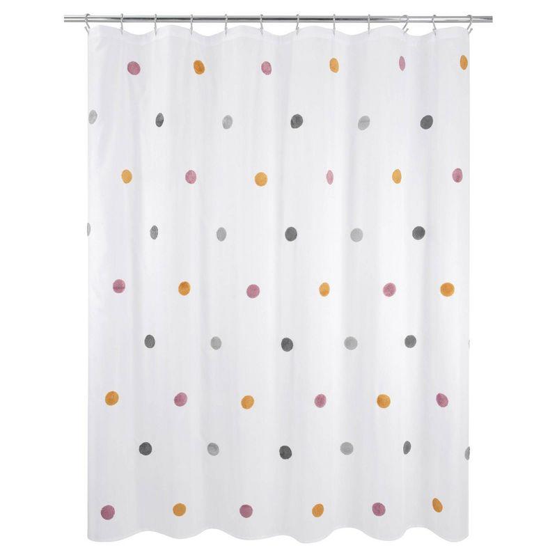 Playful Multicolor Pom Pom White Fabric Shower Curtain