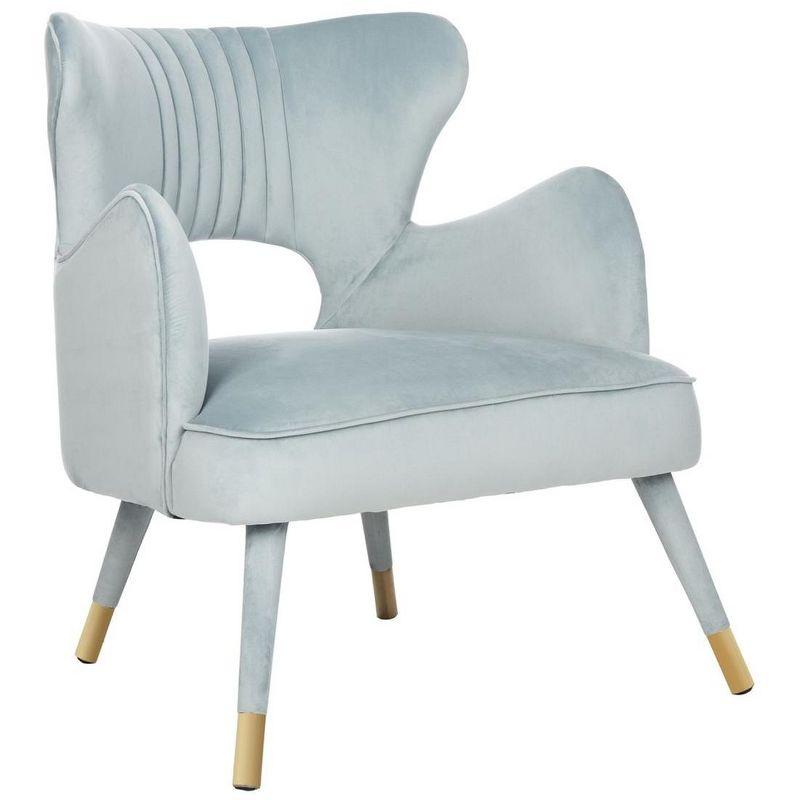 Slate Blue Velvet & Gold Wingback Transitional Accent Chair