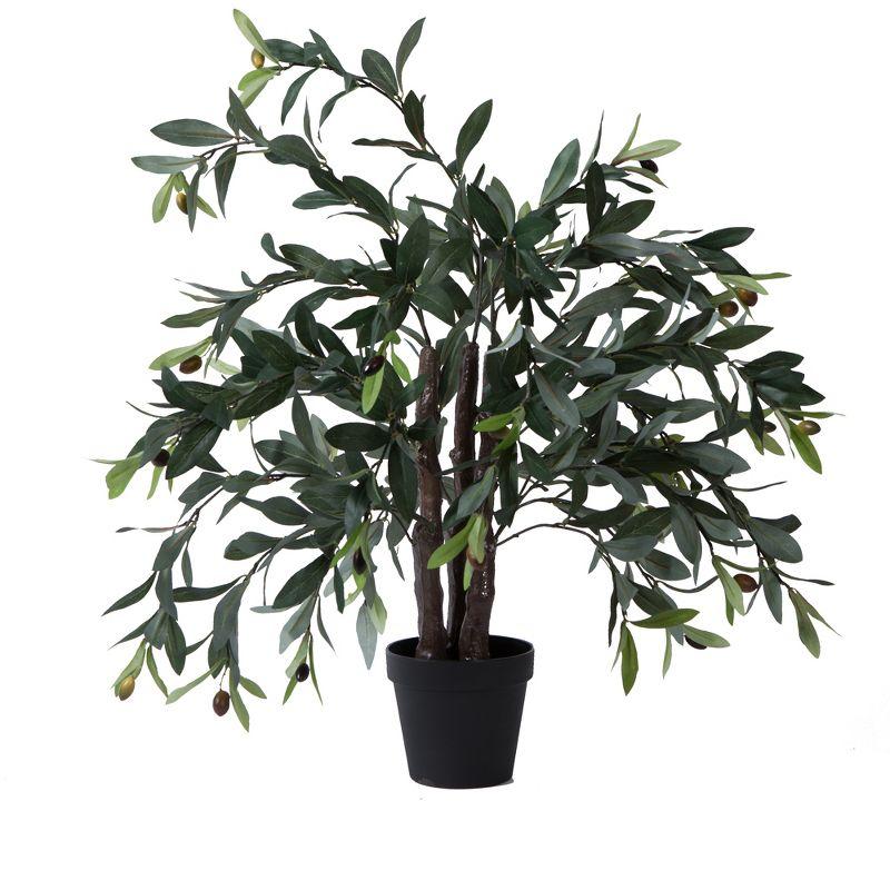 30-Inch Green Faux Olive Tree in Black Plastic Pot