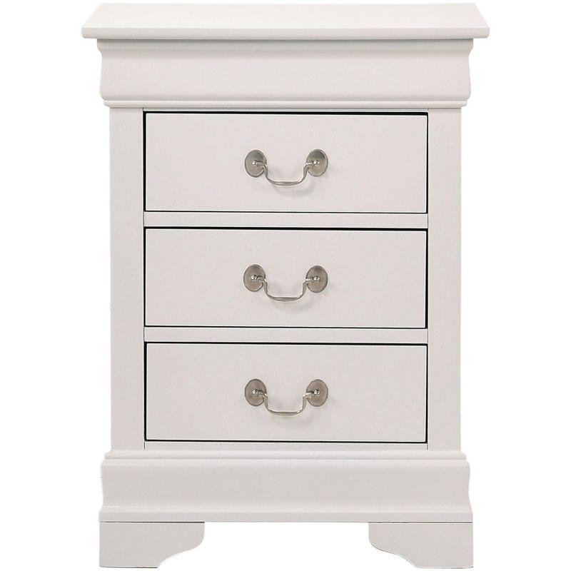 Elegant Louis Philippe White 3-Drawer Nightstand in Solid & Veneer Wood