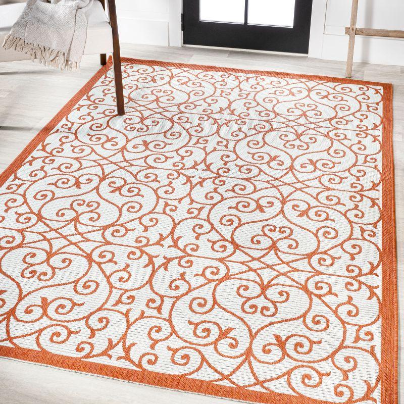 4' x 6' Madrid Vintage Filigree Textured Weave Indoor/Outdoor Area Rug, Cream/Orange - JONATHAN Y