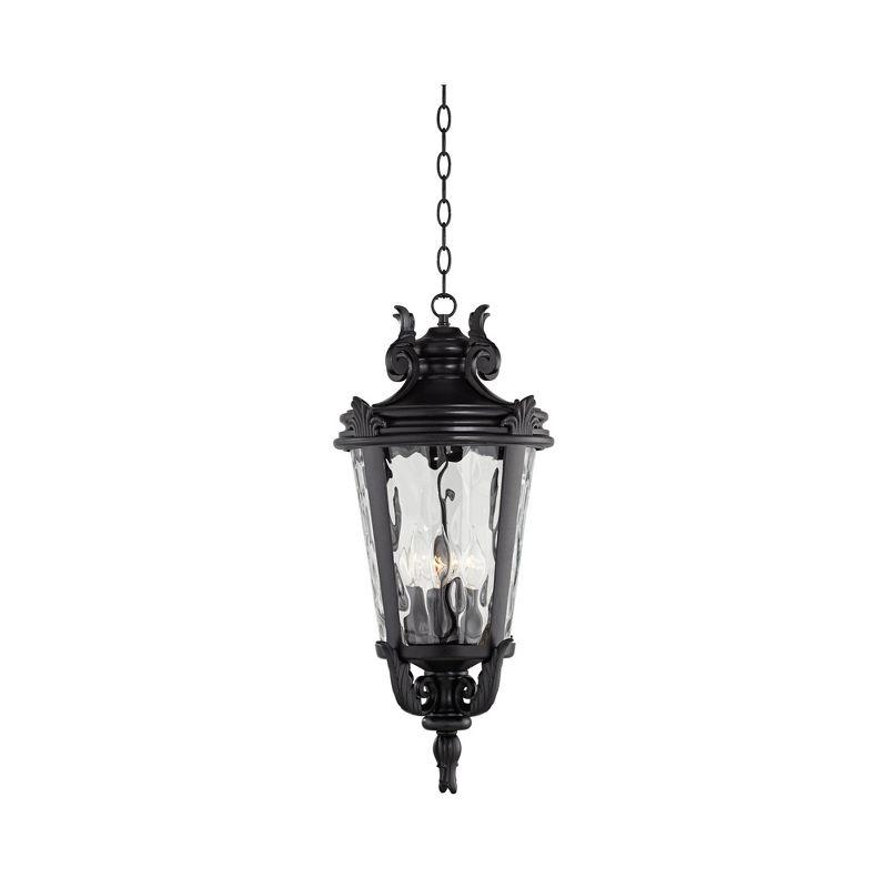 John Timberland Casa Marseille Rustic Outdoor Hanging Light Black Scroll 26 1/4" Clear Water Glass Damp Rated for Post Exterior Barn Deck House Porch