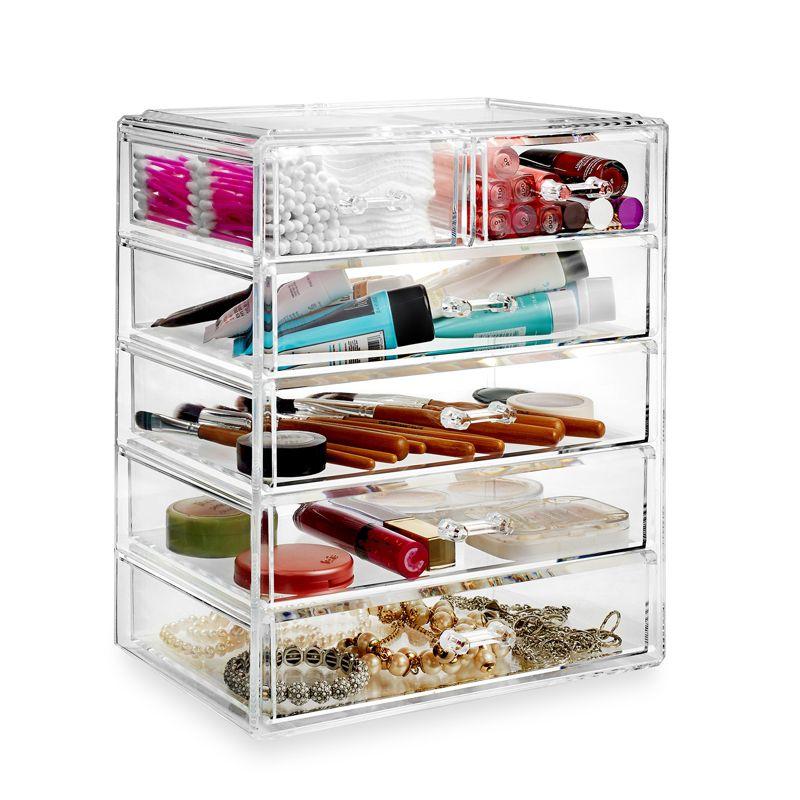 Casafield Makeup Storage Organizer, Clear Acrylic Cosmetic & Jewelry Organizer with 4 Large and 2 Small Drawers