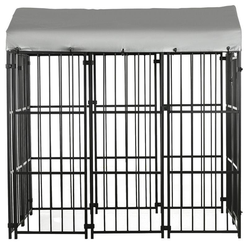 PawHut Covered Dog Playpen for Large & Medium Size Breeds, Outdoor Enclosure, Locking Exercise Kennel with Heavy-Duty Metal Frame, Black