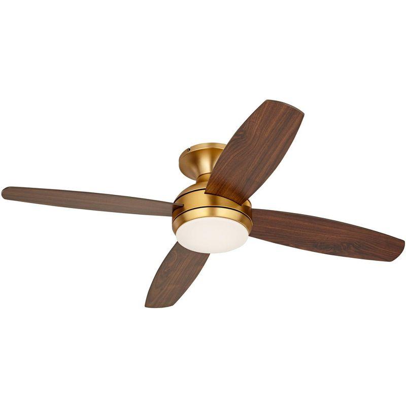 52" Casa Vieja Elite Modern Hugger Indoor Ceiling Fan with Light LED Remote Control Soft Brass Walnut Brown Opal Glass for Living Room Kitchen House