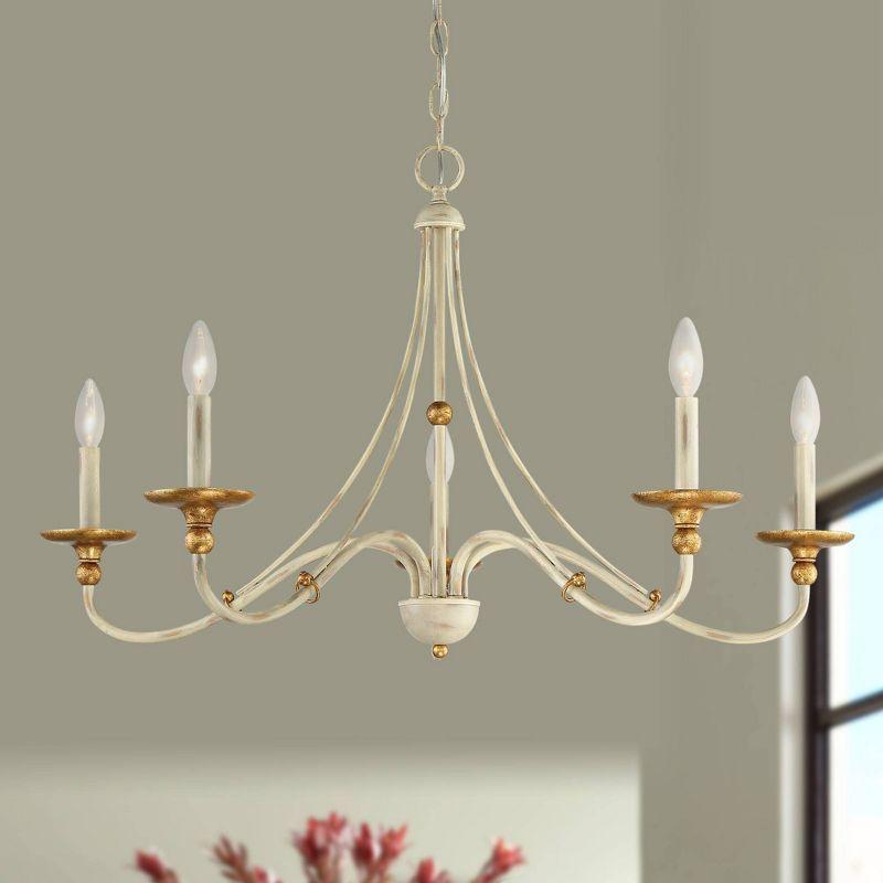 Minka Lavery White Gold Pendant Chandelier 28" Wide Farmhouse French 5-Light Fixture for Dining Room House Foyer Kitchen Entryway